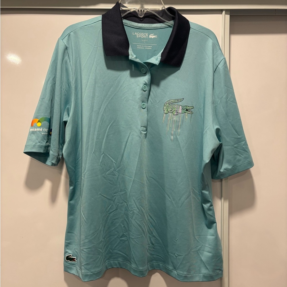 Lacoste Teal Polo Shirt with Black Collar